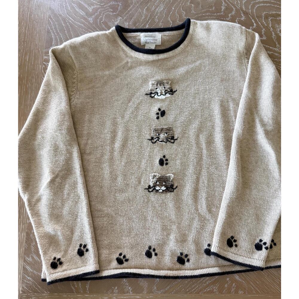Vintage Christopher & Banks Cat Sweater M Embroidered Paw Print 90s Grandmacore - Picture 14 of 14